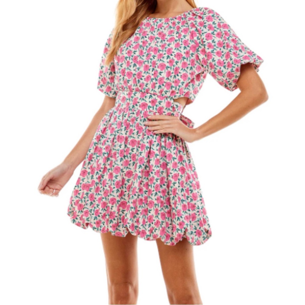 Like New - Pants Store Juliet Bubble Dress w/Pink Florals & Side Cutouts - Large